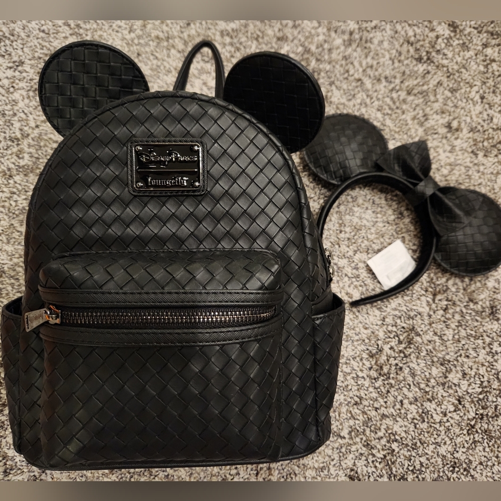 Loungefly Black Woven Backpack with Ear Design